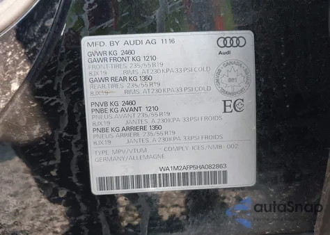 2017 Audi Q5 Premium Plus from USA, damaged, VIN WA1M2AFP5HA082863
